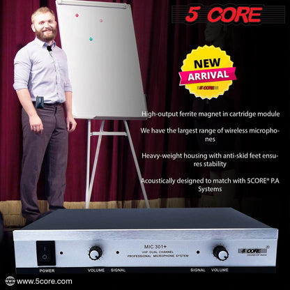 5Core Wireless Microphone VHF Handheld Microfono Inalambrico &amp; 1 Collar Mic + Receiver
