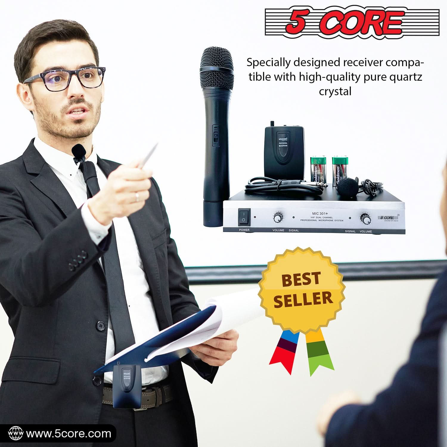 5Core Wireless Microphone VHF Handheld Microfono Inalambrico &amp; 1 Collar Mic + Receiver