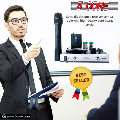 5Core Wireless Microphone VHF Handheld Microfono Inalambrico &amp; 1 Collar Mic + Receiver