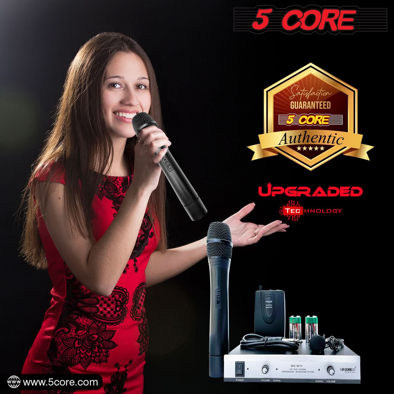 5Core Wireless Microphone VHF Handheld Microfono Inalambrico &amp; 1 Collar Mic + Receiver