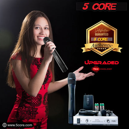 5Core Wireless Microphone VHF Handheld Microfono Inalambrico &amp; 1 Collar Mic + Receiver