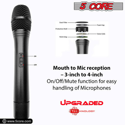 5Core Wireless Microphone VHF Handheld Microfono Inalambrico &amp; 1 Collar Mic + Receiver