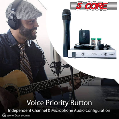 5Core Wireless Microphone VHF Handheld Microfono Inalambrico &amp; 1 Collar Mic + Receiver