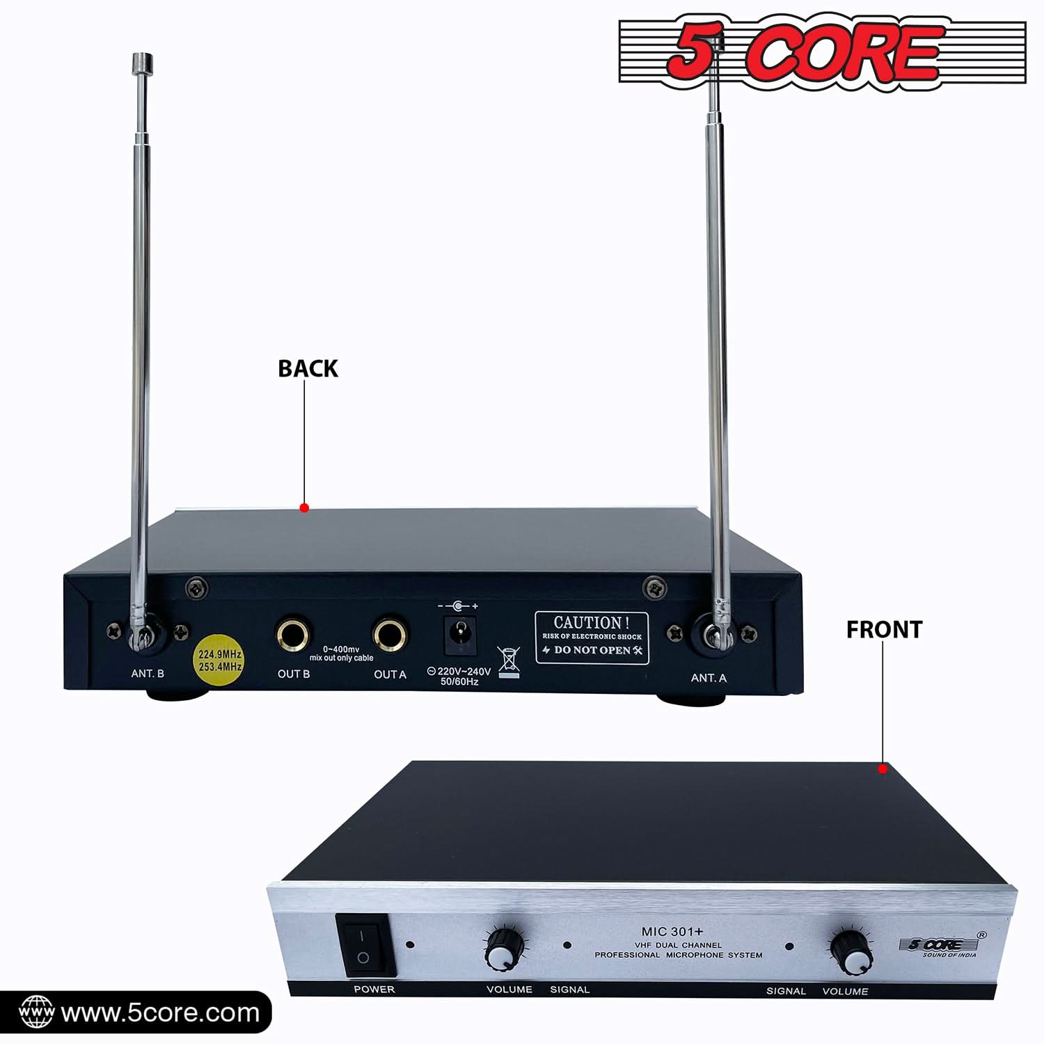 5Core Wireless Microphone VHF Handheld Microfono Inalambrico &amp; 1 Collar Mic + Receiver
