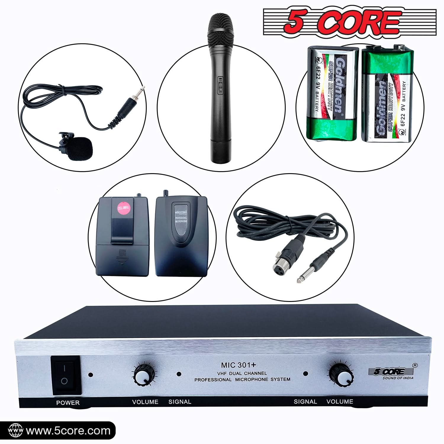 5Core Wireless Microphone VHF Handheld Microfono Inalambrico &amp; 1 Collar Mic + Receiver